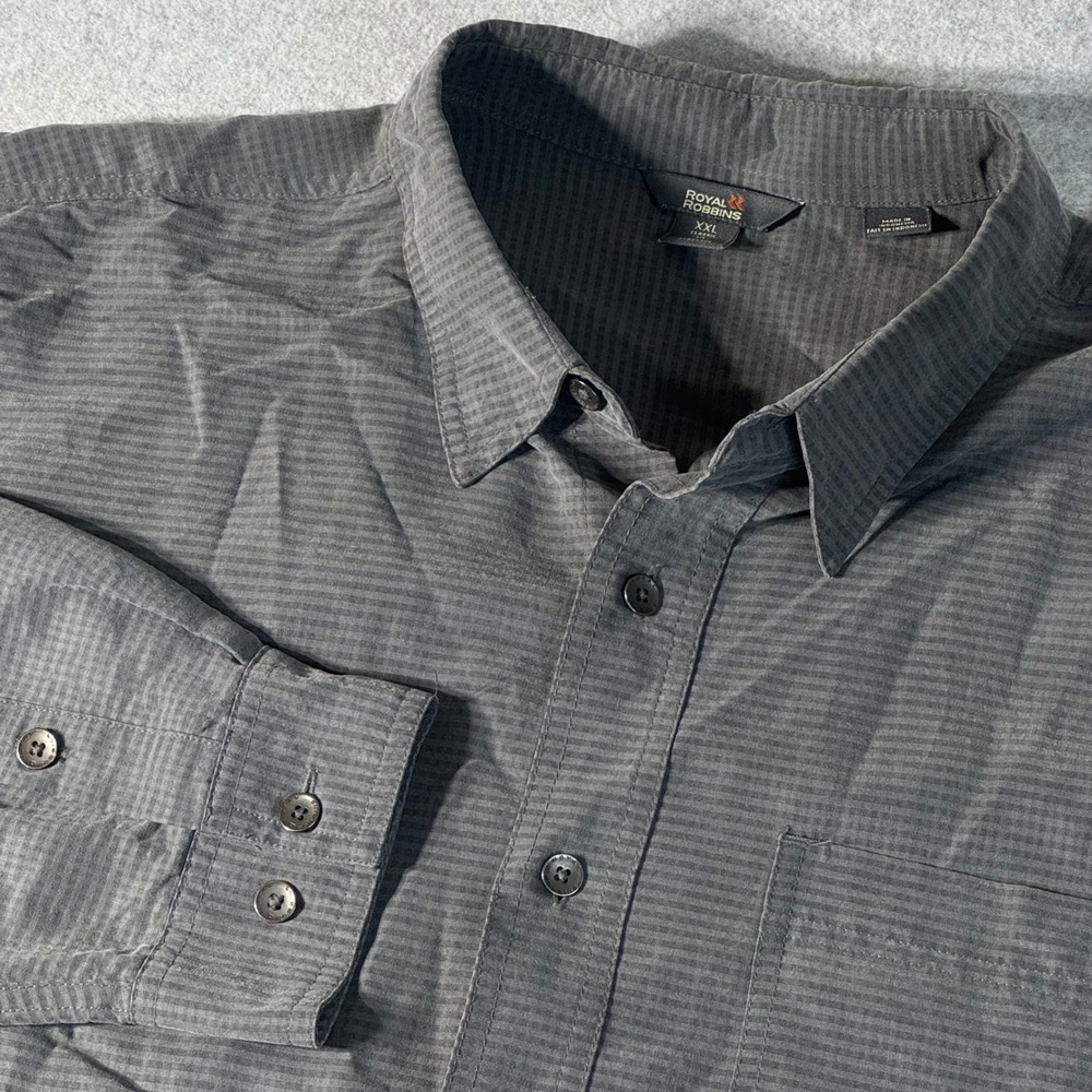 Royal Robbins Mens XXL Gray Micro Check Long Sleeve Button Down Classic Shirt